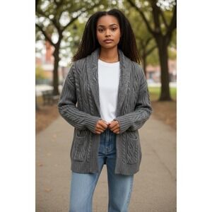 Carraig Donn Women's Knit Cardigan Sweater Medium Gray Merino Wool Ireland Belt